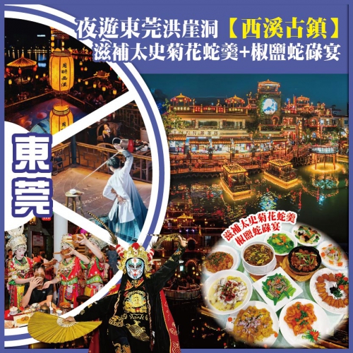 東莞 夜遊東莞洪崖洞【西溪古鎮】 滋補太史菊花蛇羹+椒鹽蛇碌宴  東莞.鉑雅酒店 純玩2天